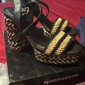 New York & Company Black and Gold Platform Sandals